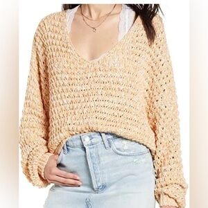 Free People Coconut V-neck Sweater In Sandy Combo Size X Small